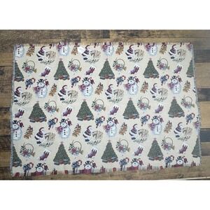 Vintage Christmas Tapestry table cloth Santa Snowman‎ Trees Stockings Presents